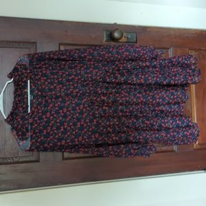 Sheer Roses cocktail dress with built in navy slip. Long sleeve